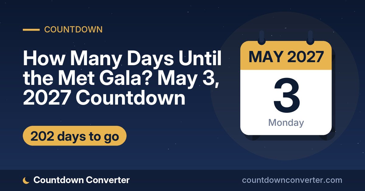 How Many Days Until the Met Gala? May 3, 2027 Countdown: 202 days until the Met Gala, on Monday, May 3, 2027