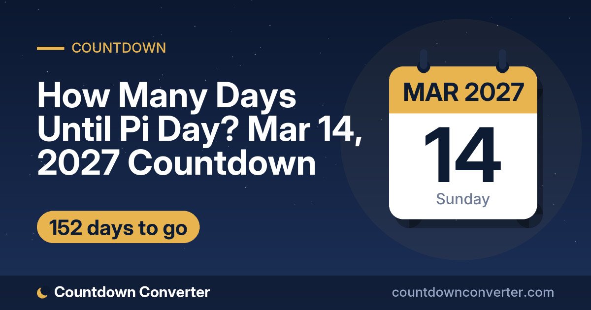 How Many Days Until Pi Day? Mar 14, 2027 Countdown: 152 days until Pi Day, on Sunday, March 14, 2027