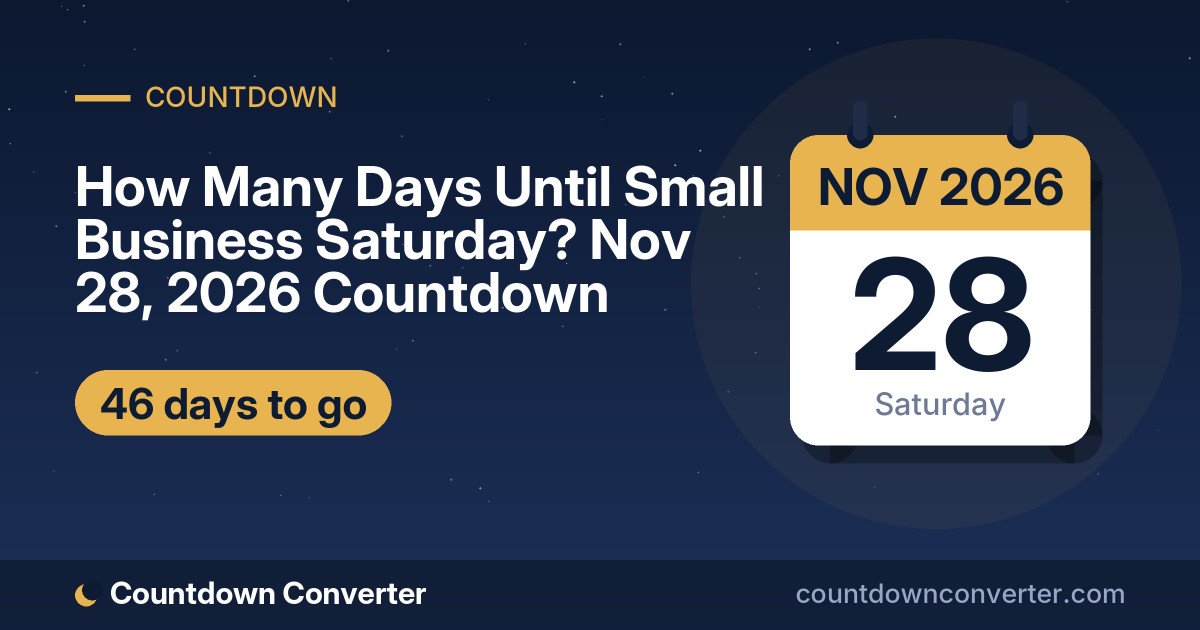 How Many Days Until Small Business Saturday? Nov 28, 2026 Countdown: 46 days until Small Business Saturday, on Saturday, November 28, 2026