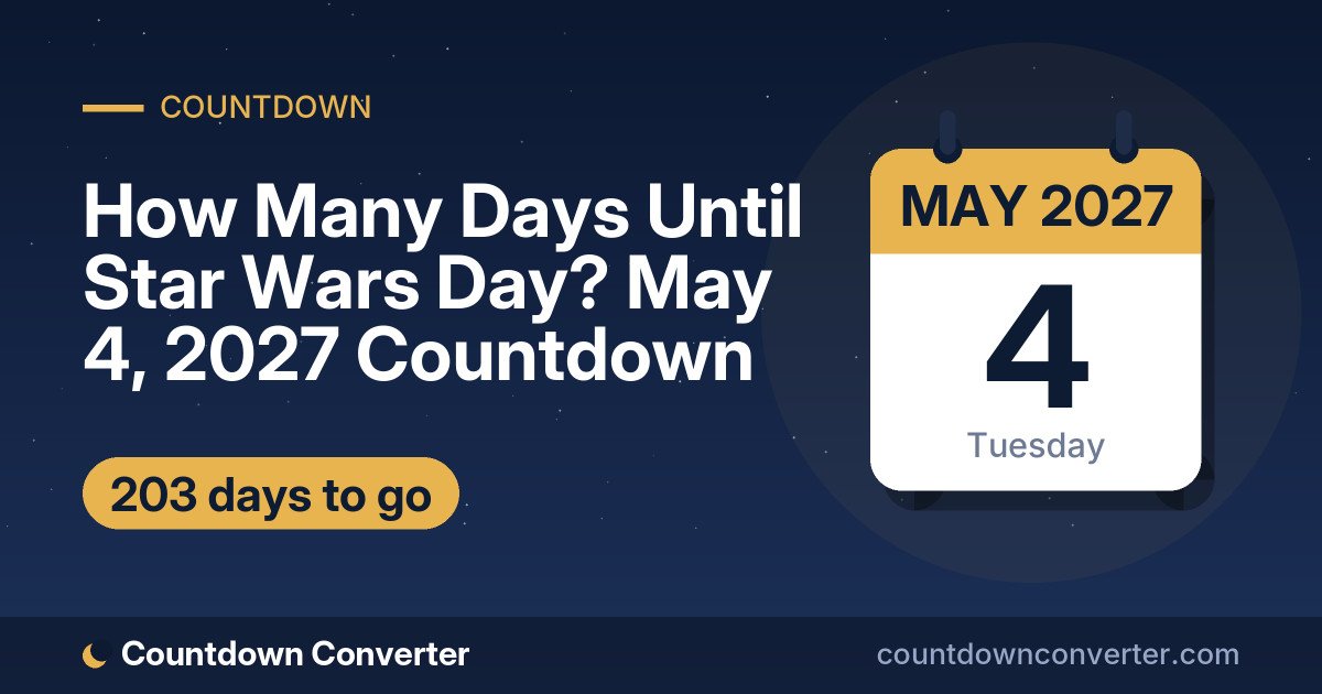 How Many Days Until Star Wars Day? May 4, 2027 Countdown: 203 days until Star Wars Day, on Tuesday, May 4, 2027