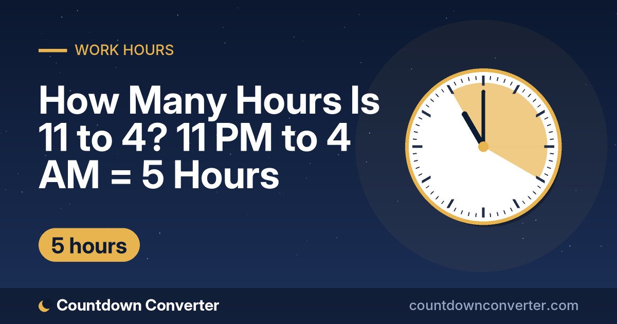 How Many Hours Is 11 to 4? 11 PM to 4 AM = 5 Hours: 11 PM to 4 AM is 5 hours (5 hours)