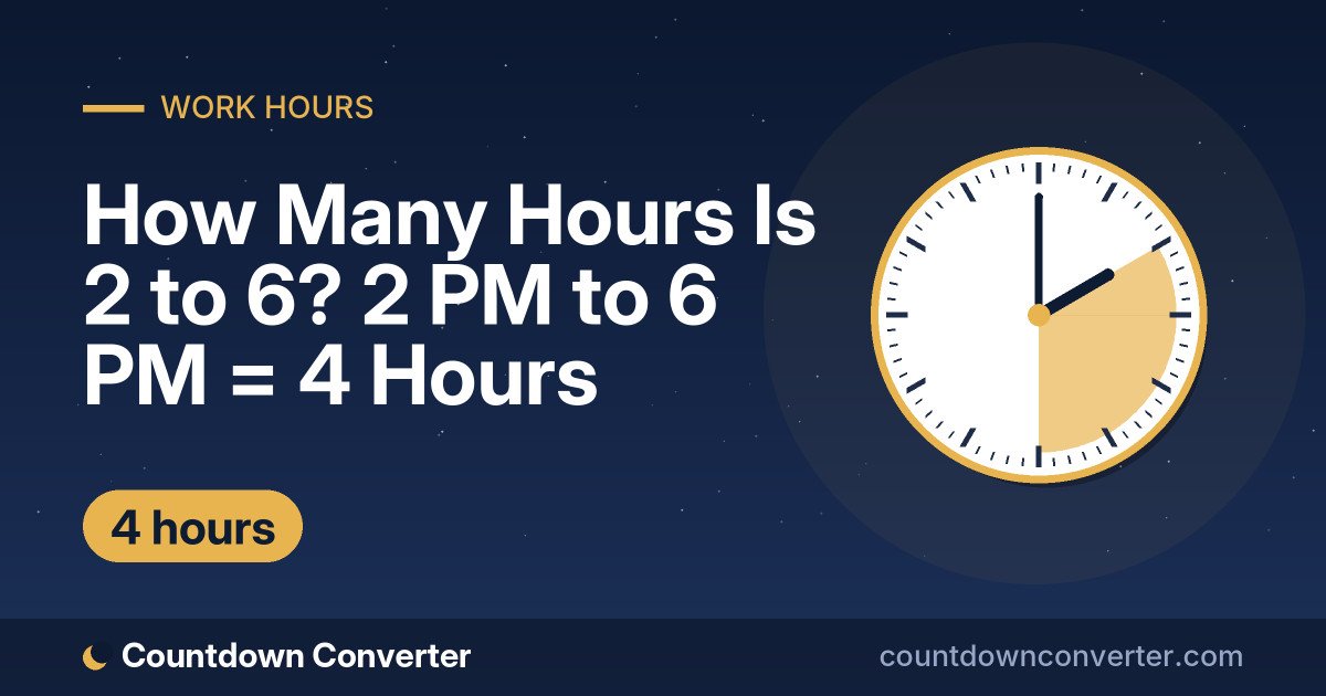 How Many Hours Is 2 to 6? 2 PM to 6 PM = 4 Hours: 2 PM to 6 PM is 4 hours (4 hours)