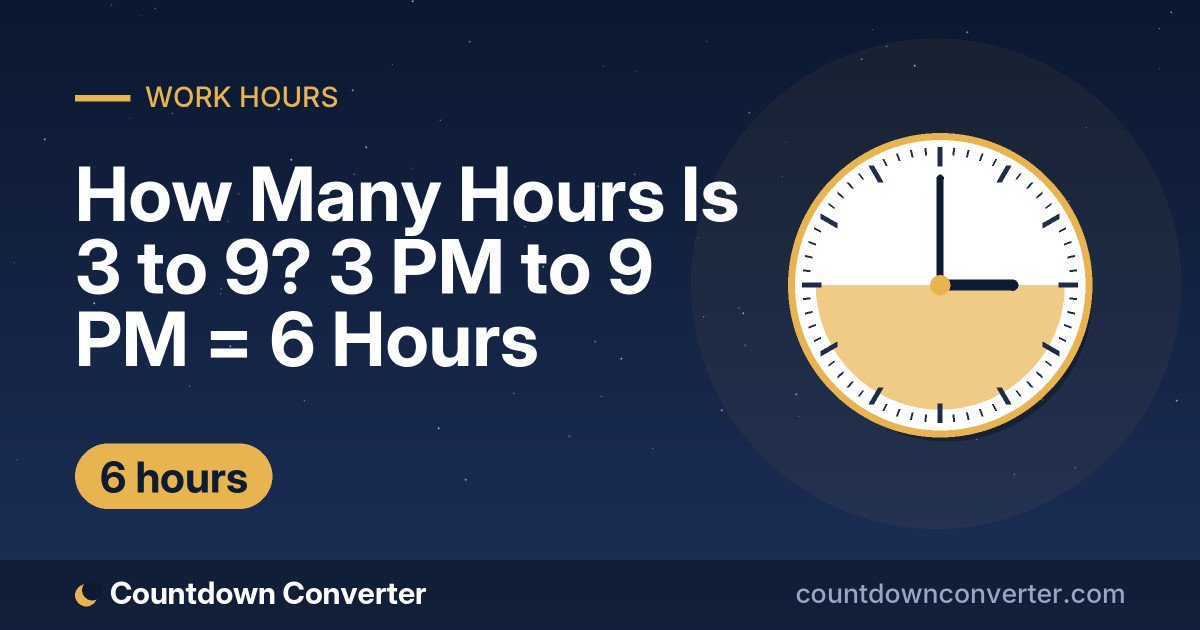 How Many Hours Is 3 to 9? 3 PM to 9 PM = 6 Hours: 3 PM to 9 PM is 6 hours (6 hours)