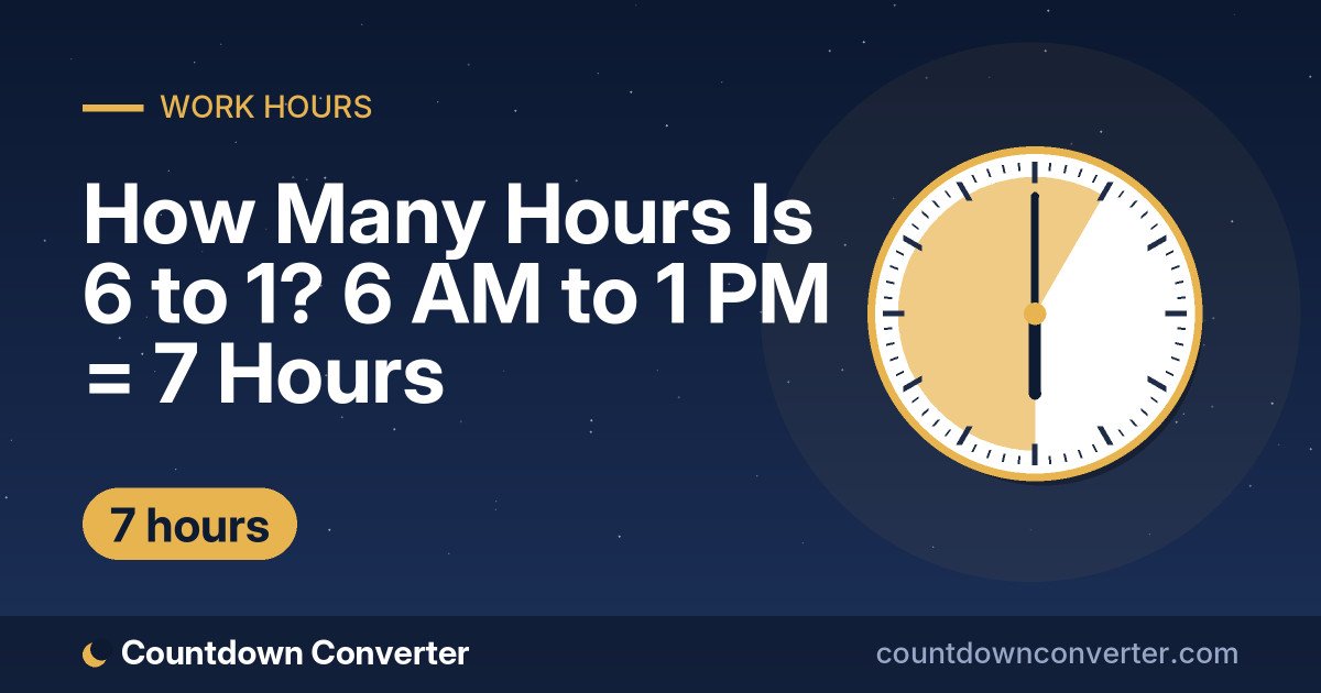 How Many Hours Is 6 to 1? 6 AM to 1 PM = 7 Hours: 6 AM to 1 PM is 7 hours (7 hours)