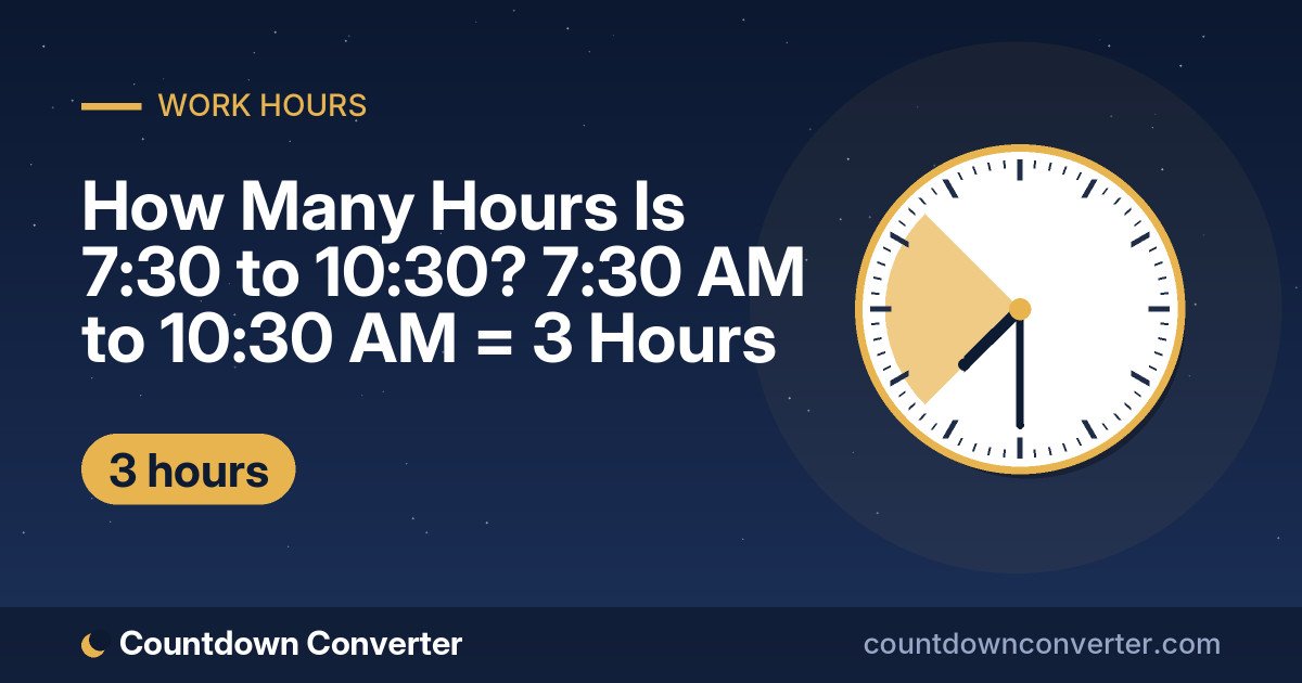 How Many Hours Is 7:30 to 10:30? 7:30 AM to 10:30 AM = 3 Hours: 7:30 AM to 10:30 AM is 3 hours (3 hours)