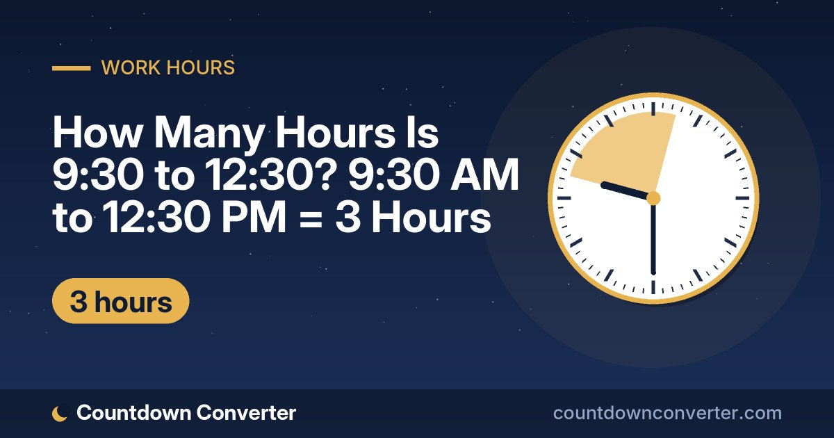 How Many Hours Is 9:30 to 12:30? 9:30 AM to 12:30 PM = 3 Hours: 9:30 AM to 12:30 PM is 3 hours (3 hours)