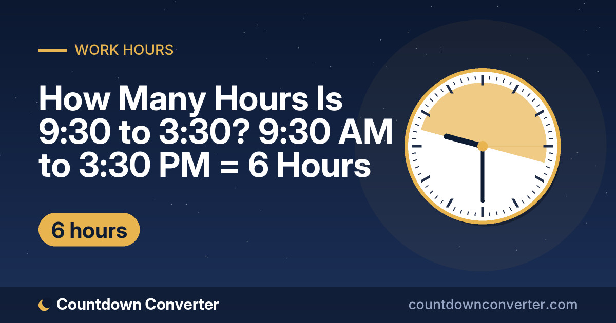 How Many Hours Is 9:30 to 3:30? 9:30 AM to 3:30 PM = 6 Hours: 9:30 AM to 3:30 PM is 6 hours (6 hours)