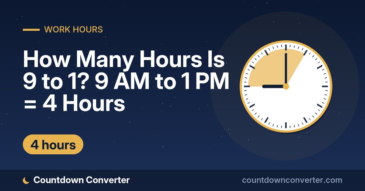 How Many Hours Is 9 to 1? 9 AM to 1 PM = 4 Hours: 9 AM to 1 PM is 4 hours (4 hours)