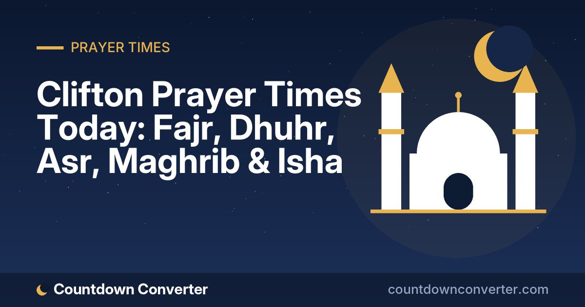 Clifton Prayer Times Today: Fajr, Dhuhr, Asr, Maghrib & Isha