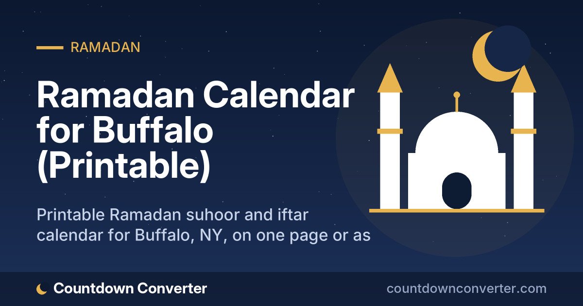 Ramadan Calendar for Buffalo (Printable): Printable Ramadan suhoor and iftar calendar for Buffalo, NY, on one page or as a phone image