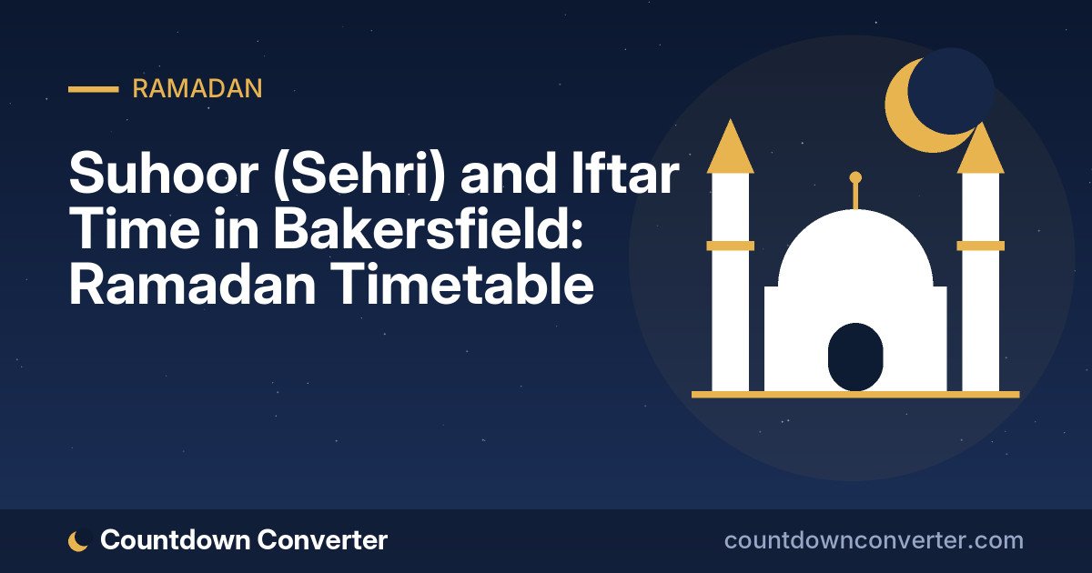 Suhoor (Sehri) and Iftar Time in Bakersfield: Ramadan Timetable