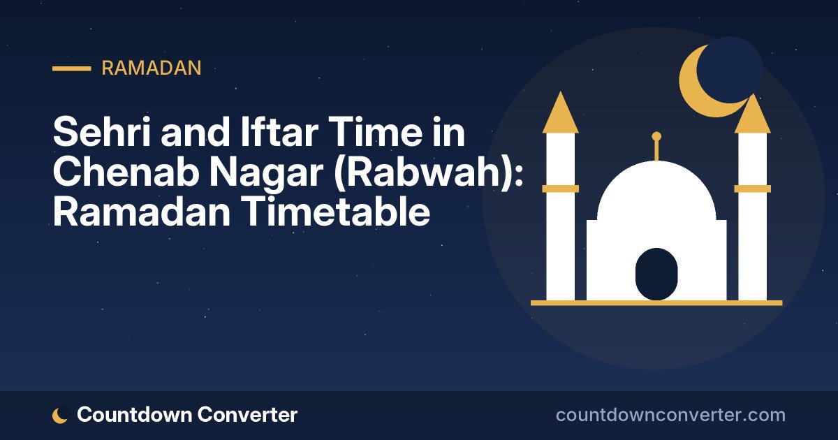 Sehri and Iftar Time in Chenab Nagar (Rabwah): Ramadan Timetable